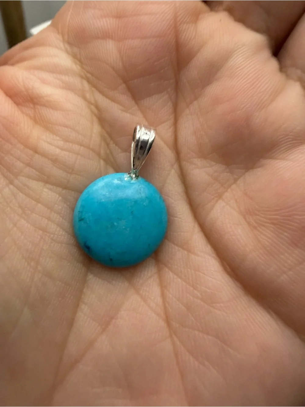 Silver tone Turquoise Blue Round Pendant
